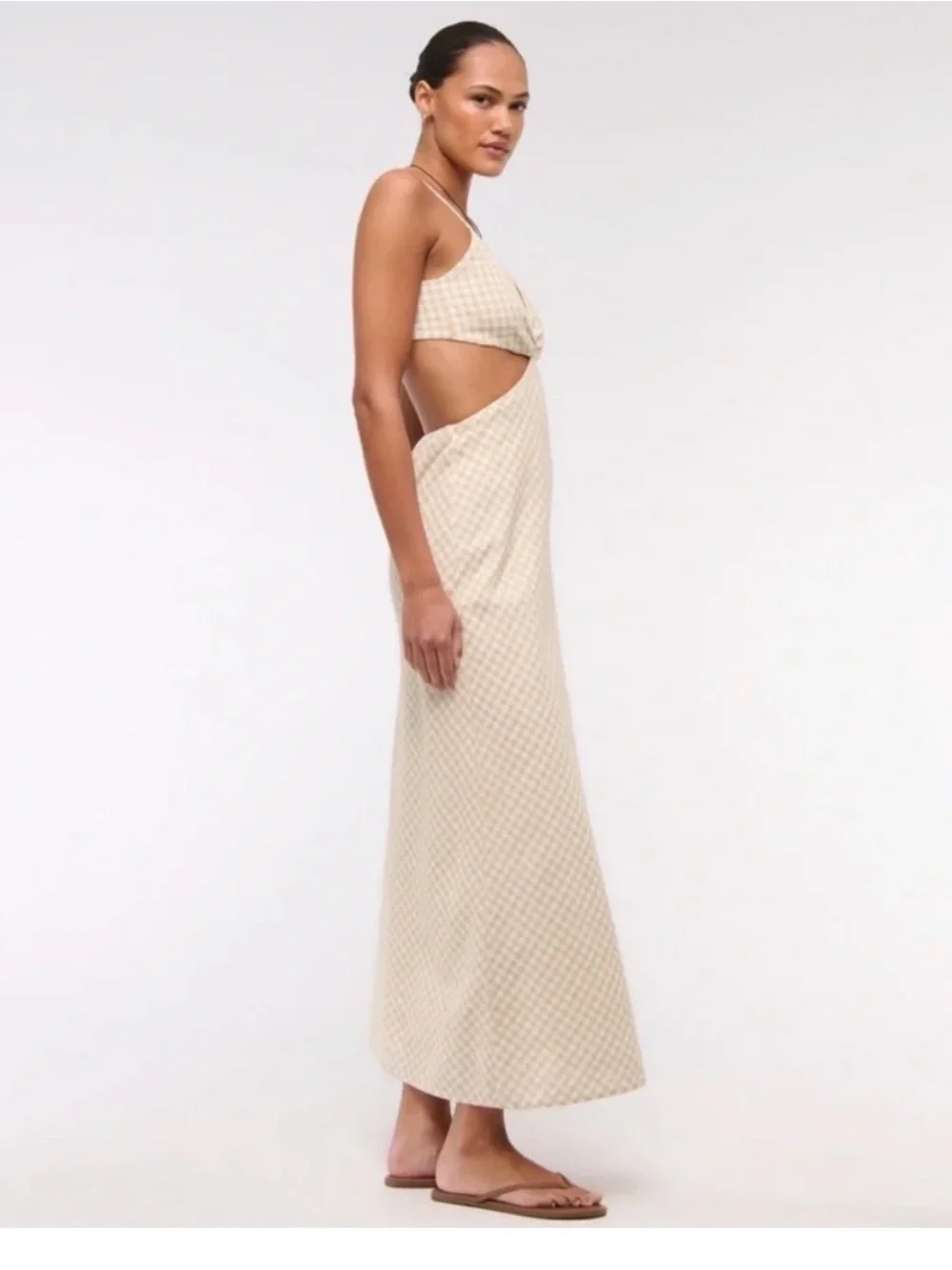 Abercrombie & Fitch Cream Check Cutout Maxi Dress